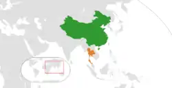 Map indicating locations of China and Thailand