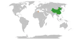 Map indicating locations of China and Tunisia