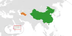 Map indicating locations of China and Turkmenistan