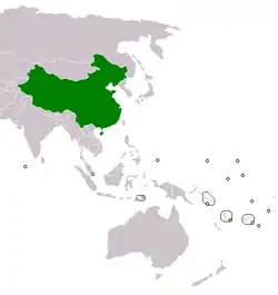 Map indicating locations of China and Vanuatu