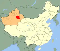 Turpan (red) in Xinjiang (orange)