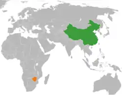 Map indicating locations of China and Zimbabwe