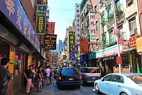 Manhattan's Chinatown, the largest concentration of Chinese people in the Western Hemisphere and one of nine Chinatown neighborhoods in New York City, as well as one of twelve in the surrounding New York metropolitan area