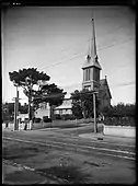 The north and west faces of the Church of the Holy Sepulchre on the corner of Burleigh Street and Khyber Pass, 1910.