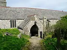 Fig. h6: St Wyllow's Church, Lanteglos-by-Fowey (note the lantern cross near the porch)