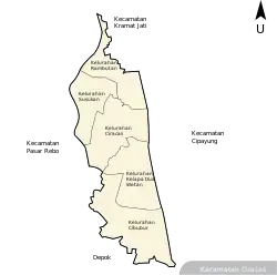 Map of Ciracas district, and Cibubur within it