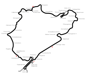 A map of a race track with various points of interest textually identified.