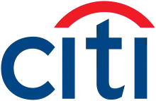 The Citigroup logo since 1999, re-introduced in 2012 with blue lettering.