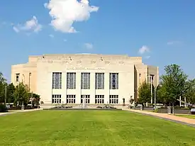 Exterior picture of the Civic Center Music Hall in downtown Oklahoma City.