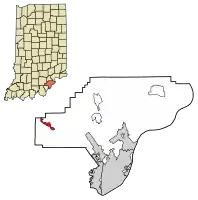 Location of Borden in Clark County, Indiana.