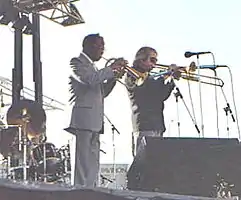 Brookmeyer (right) with Clark Terry at the Clearwater Jazz Festival, Florida, 1980s