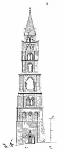 Drawing of the bell tower by Eugène Viollet-le-Duc (1856)