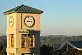 The Cambron-Ice Clock Tower as seen from the Emily W. Hundley Library