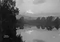 Clun lake and castle by moonlight, 1920s