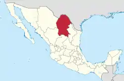 Map of Mexico with Coahuila highlighted