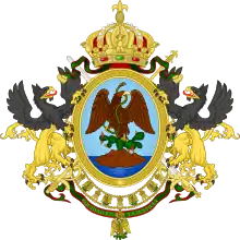 The arms of the Second Mexican Empire showing the imperial crown above