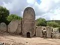 The stele consists of two large stones carved in bas-relief and contains the entrance to the tomb