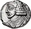 Coin of Pacorus II wearing a diadem and beard, minted in 92/93
