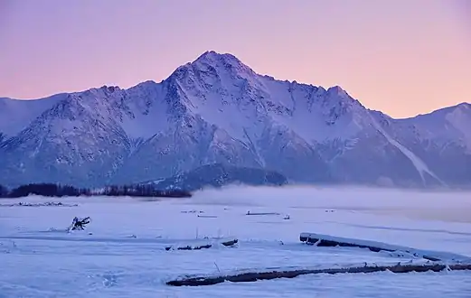 Twilight lights up Pioneer Peak before darkness ensues