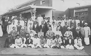 Diploma students in front of the Mysore Agricultural School, c. 1930