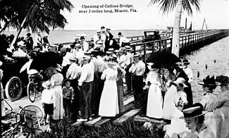 Collins Bridge across Biscayne Bay, linking Miami with the island of Miami Beach, opened in 1913 as the longest wooden bridge in the world. (Photo from the Florida Photographic Collection.)