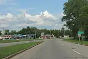 Looking east at the sign for Coloma