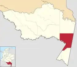 Location of the municipality and town of Tarapacá, Amazonas in the Amazonas Department of Colombia