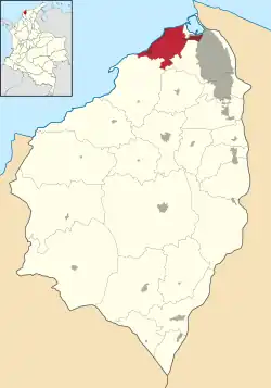 Location of the municipality and town of Puerto Colombia in the northern part of the Atlántico Department of Colombia