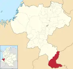 Location of the municipality and town of Piamonte in the Cauca Department of Colombia.