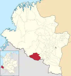 Location of the municipality and town of Cumbal in the Nariño Department of Colombia