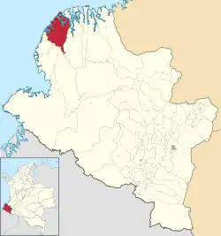 Location of the municipality and town of Mosquera, Nariño in the Nariño Department of Colombia.