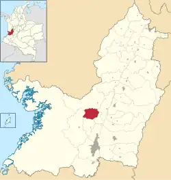 Location of the municipality and town of Restrepo, Valle del Cauca in the Valle del Cauca Department of Colombia