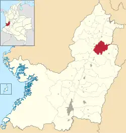 Location of the town and municipality of Zarzal in Valle del Cauca Department.