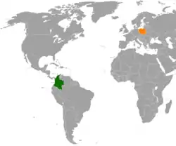 Map indicating locations of Colombia and Poland