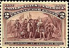 Columbian Issue of 1893. Postage stamp based on Vanderlyn's Landing of Columbus.