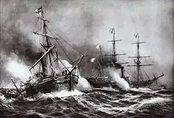 The German gunboat “Meteor” in action during the Battle of Havana (1870)