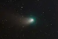 The comet on February 13th, 2023 with its dust tail and ion tail visible.