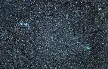 Comet C2014_Q2 Lovejoy and the Perseus double cluster imaged at La Cañada on 27 February 2015