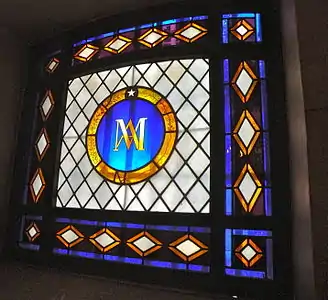 The single window of the Memorial Chapel, with initials of Marie-Antoinette