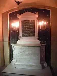 Marie-Antoinette Chapel, on the site of her cell, with teardrop motif on black marble