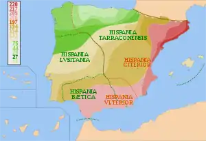 Timeline of the Roman conquest of Hispania (220 BC–19 BC), with Roman provincial boundaries shown