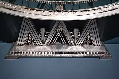 Complex zigzags - Foot of a console table, by Paul Fehér, c.1930, metal, in a temporary exhibition called  the "Jazz Age" at the Cleveland Museum of Art