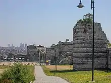 The palace, seen in the background (before the restoration), with the Theodosian Walls