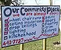 Checklist sign for Our Community Place construction and renovation projects.