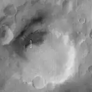 Mars Global Surveyor context image with box showing where next image is located.