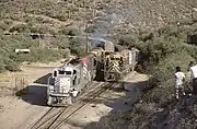 Copper Basin Railway trains at Ray Junction in Kearny, around 1987