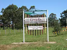 Welcome sign on the outskirts of Coraki.