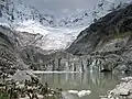 Ocshapalca (on the left) and Ranrapalca (on the right), the Llaca Glacier and the Llaca Lake