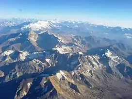 The Andes mountain range, as seen from an airplane, between Santiago, Chile and Mendoza, Argentina, in summer