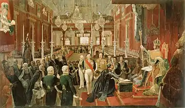 Coronation ceremony of Emperor Pedro I of Brazil in the Imperial Chapel in 1822